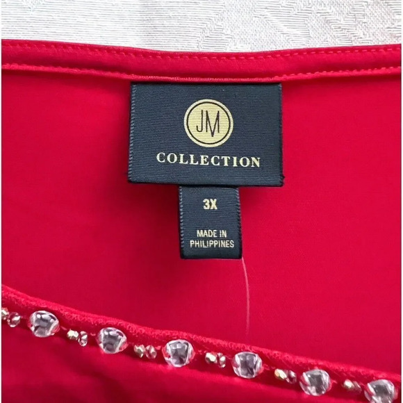 JM Collection Women’s NWT Embellished Cutout Top In Red Plus Size 3X Jeweled New - Picture 6 of 7
